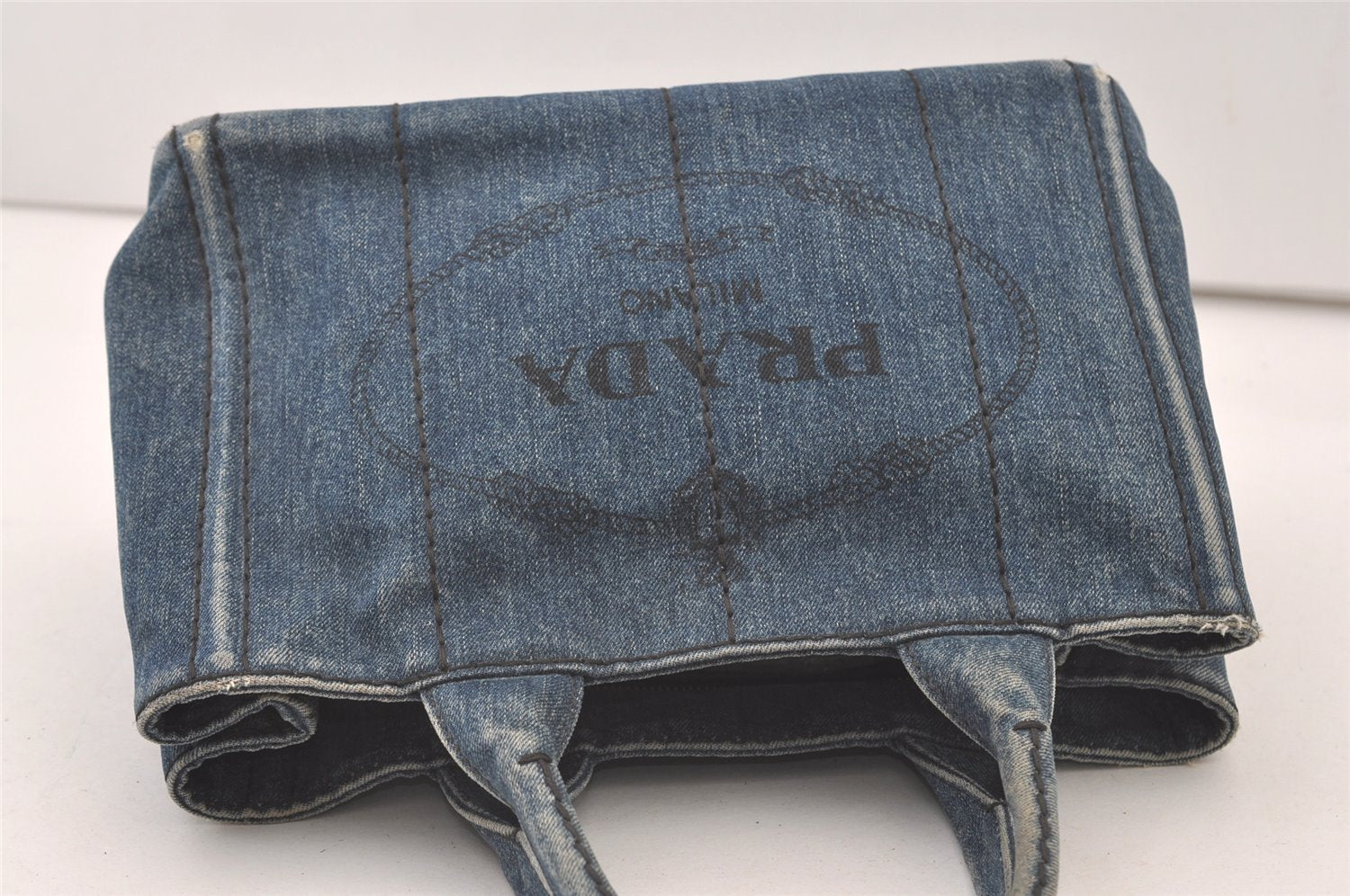 Authentic PRADA DENIM Canapa SS 2Way Shoulder Hand Bag Purse 1BG439 Blue 2272J