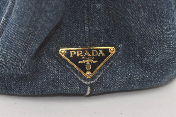 Authentic PRADA DENIM Canapa SS 2Way Shoulder Hand Bag Purse 1BG439 Blue 2272J