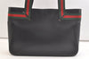 Authentic GUCCI Web Sherry Line Shoulder Tote Bag Leather Black 2275K