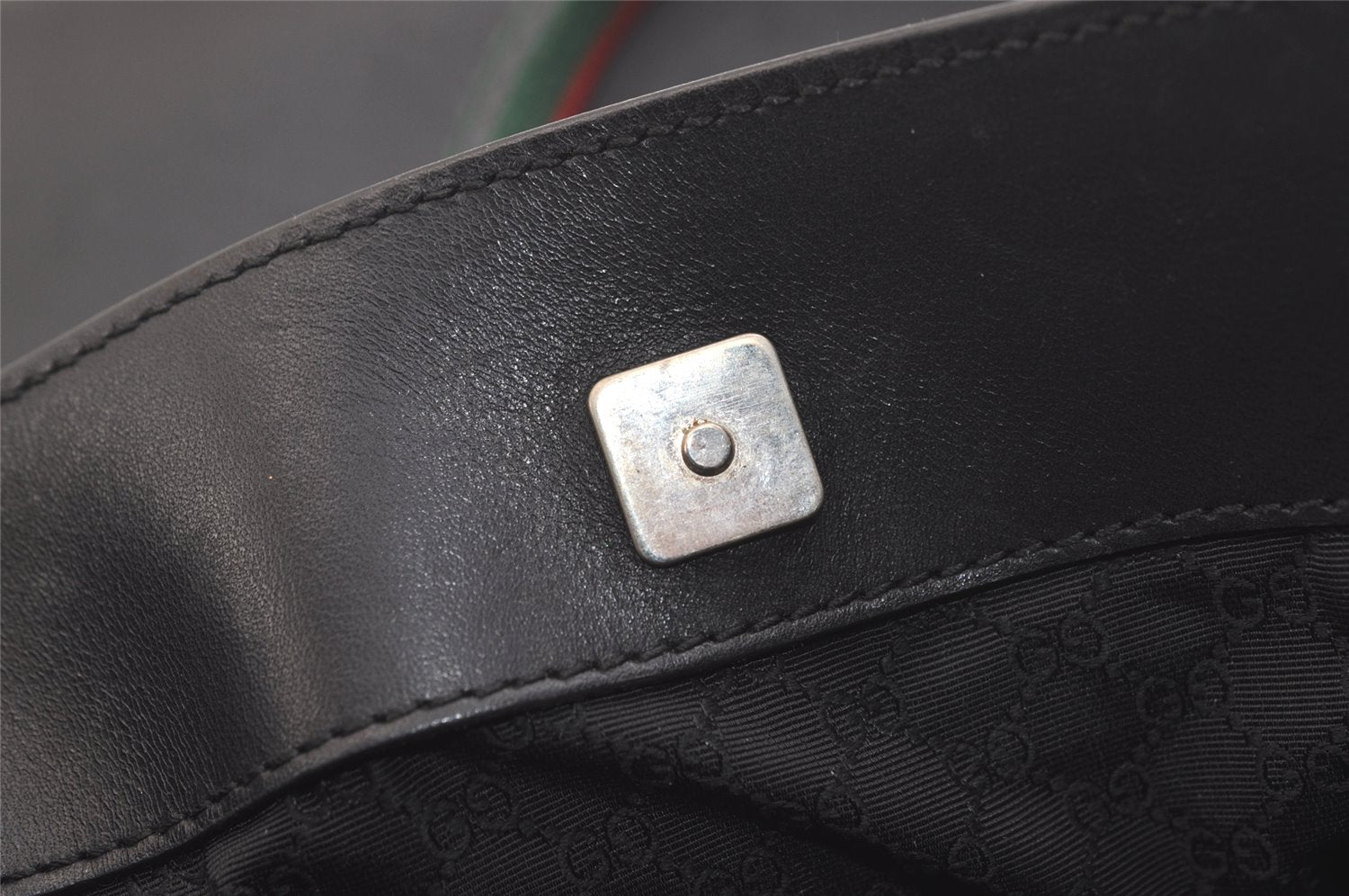 Authentic GUCCI Web Sherry Line Shoulder Tote Bag Leather Black 2275K