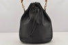 Authentic GUCCI Bamboo 2Way Shoulder Drawstring Bag Purse Leather Black 2276K