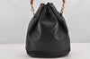 Authentic GUCCI Bamboo 2Way Shoulder Drawstring Bag Purse Leather Black 2276K