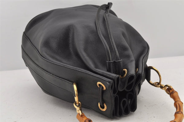 Authentic GUCCI Bamboo 2Way Shoulder Drawstring Bag Purse Leather Black 2276K