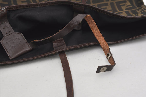 Authentic FENDI Zucca Shoulder Hand Tote Bag Nylon Leather Brown Black 2278I