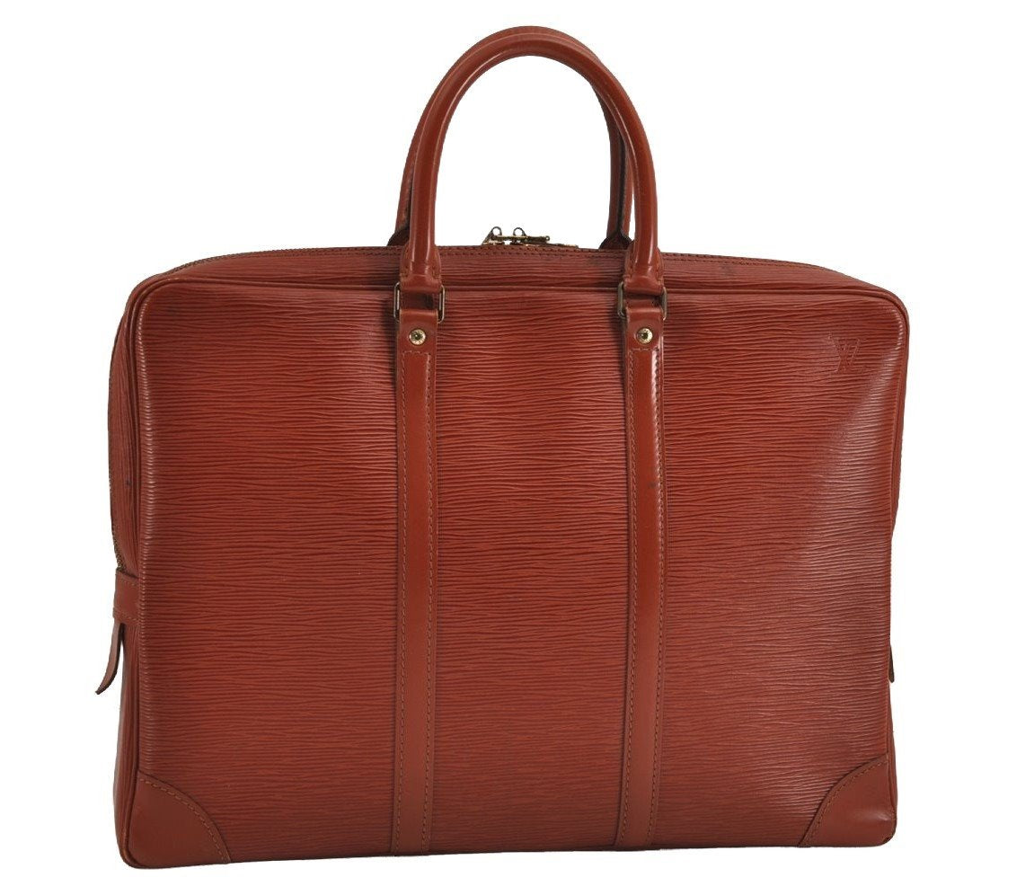 Authentic Louis Vuitton Epi Porte Documents Voyage Briefcase M54473 Brown 2280J