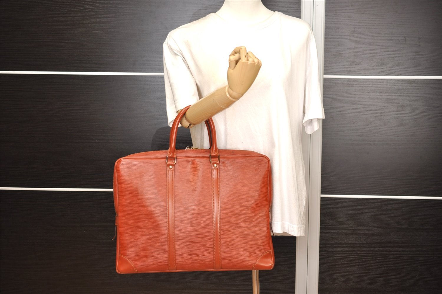 Authentic Louis Vuitton Epi Porte Documents Voyage Briefcase M54473 Brown 2280J