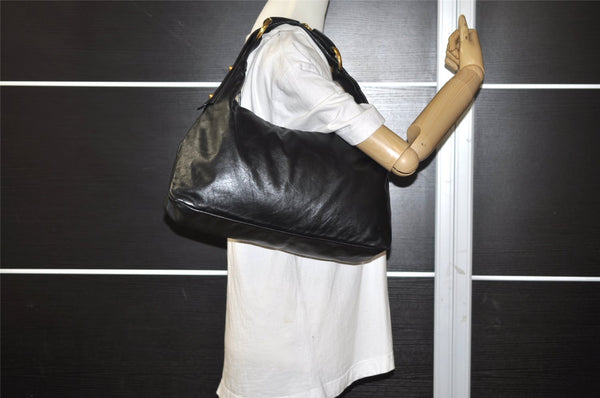 Authentic GUCCI Horsebit Large Hobo Shoulder Hand Bag Leather 115867 Black 2283I