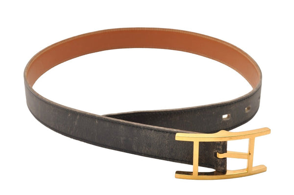 Authentic HERMES Api 3 Leather Reversible Belt Size 70cm 27.6" Black Brown 2285J