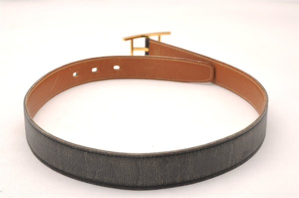 Authentic HERMES Api 3 Leather Reversible Belt Size 70cm 27.6" Black Brown 2285J