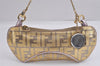 Authentic FENDI Zucca Chain Hand Bag Pouch Purse Leather Gold 2287J