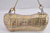 Authentic FENDI Zucca Chain Hand Bag Pouch Purse Leather Gold 2287J