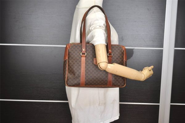 Authentic CELINE Macadam Blason Pattern Hand Bag PVC Leather Brown 2292I