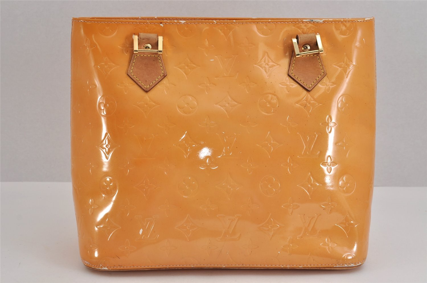 Authentic Louis Vuitton Vernis Houston Hand Bag Yellow M91054 LV Junk 2292J