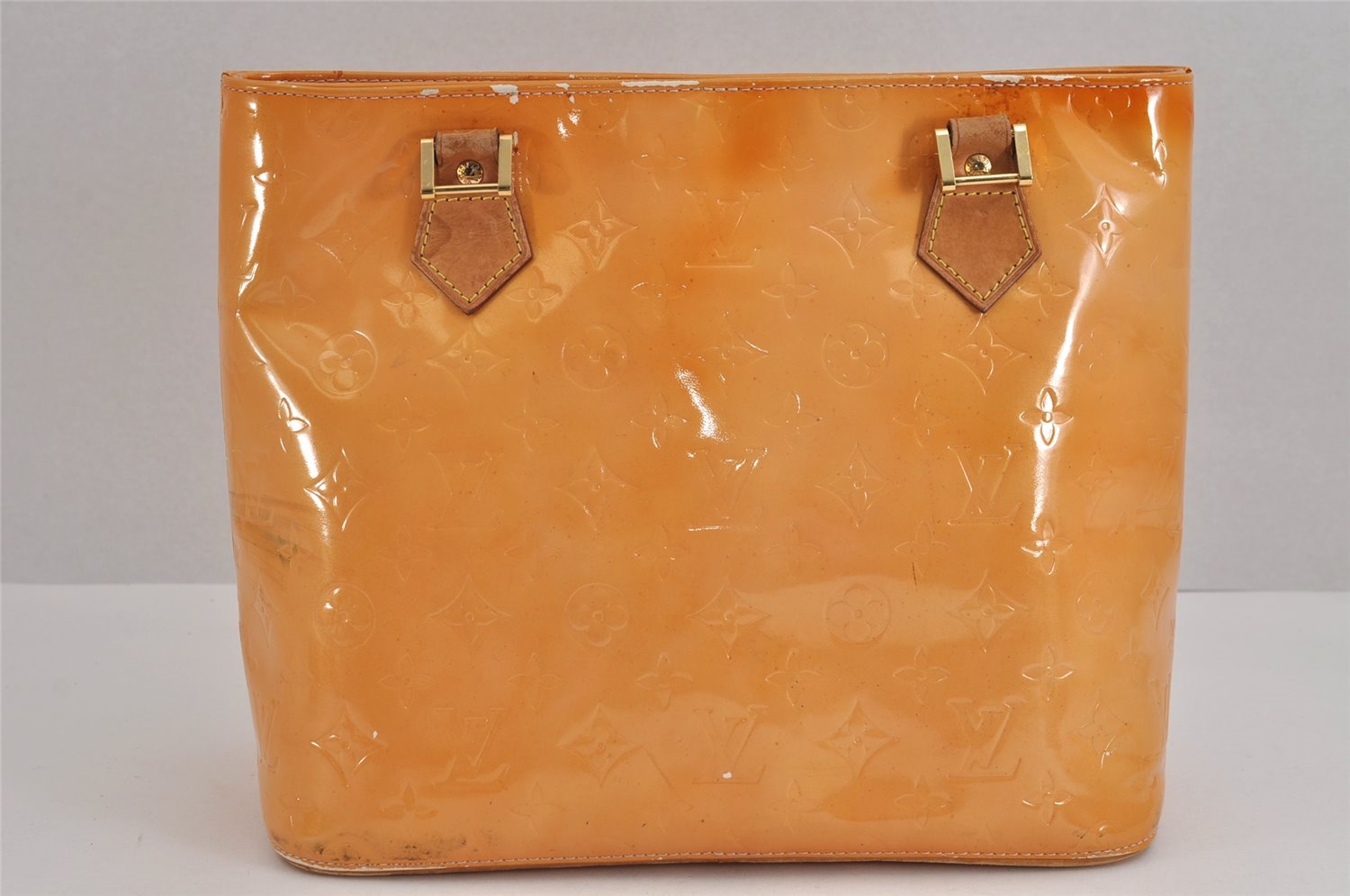 Authentic Louis Vuitton Vernis Houston Hand Bag Yellow M91054 LV Junk 2292J