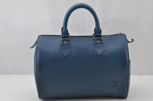 Authentic Louis Vuitton Epi Speedy 25 Hand Boston Bag Blue M43015 LV Junk 2295J