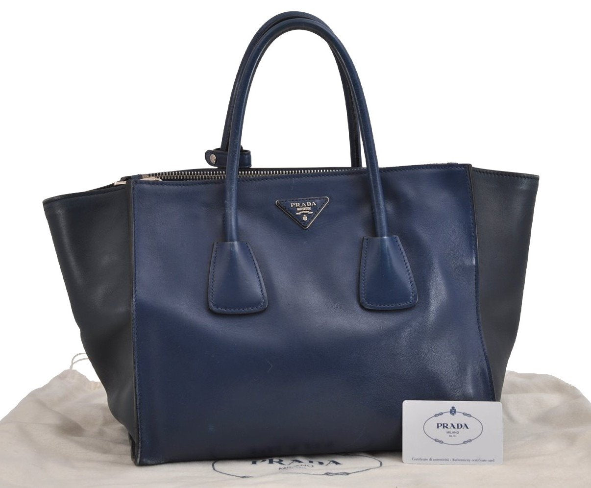 Authentic PRADA Vintage Leather Nappa 2Way Shoulder Tote Bag BN2762 Blue 2302J