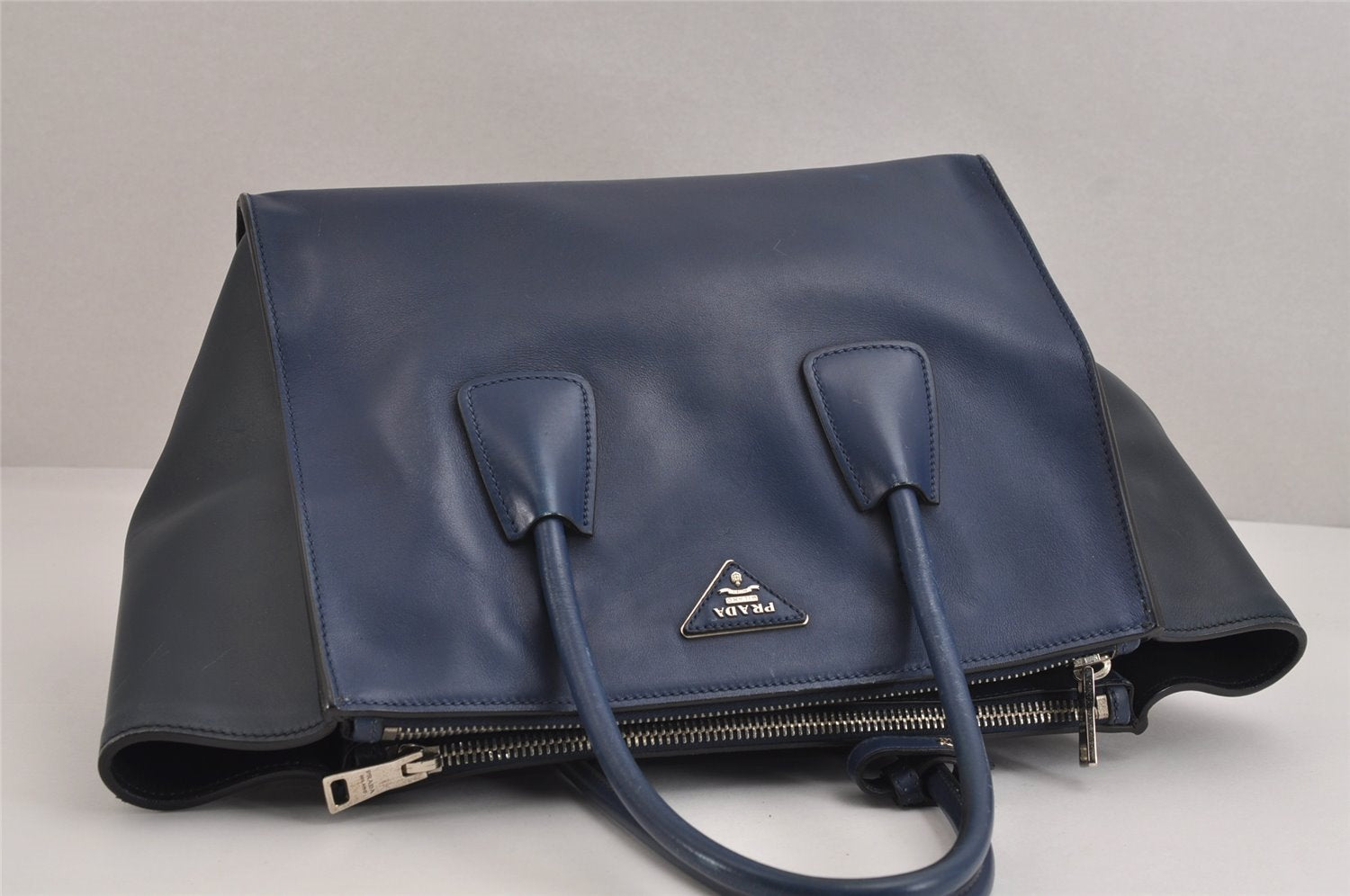 Authentic PRADA Vintage Leather Nappa 2Way Shoulder Tote Bag BN2762 Blue 2302J