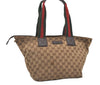 Authentic GUCCI Web Sherry Line Tote Bag GG Canvas Leather 131230 Brown 2303J