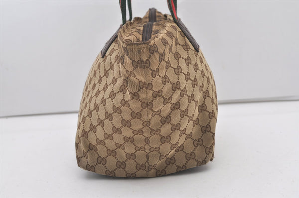 Authentic GUCCI Web Sherry Line Tote Bag GG Canvas Leather 131230 Brown 2303J