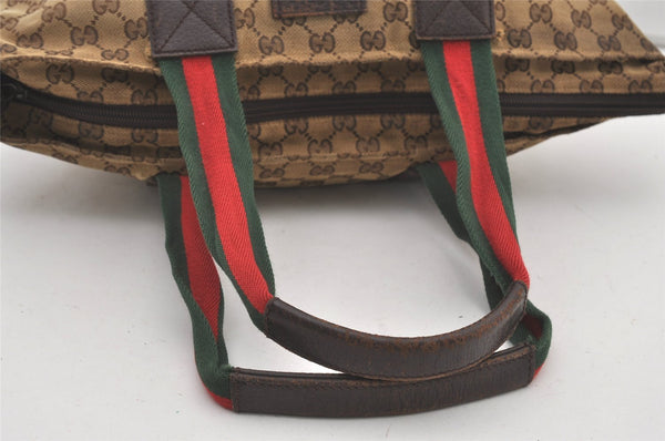 Authentic GUCCI Web Sherry Line Tote Bag GG Canvas Leather 131230 Brown 2303J