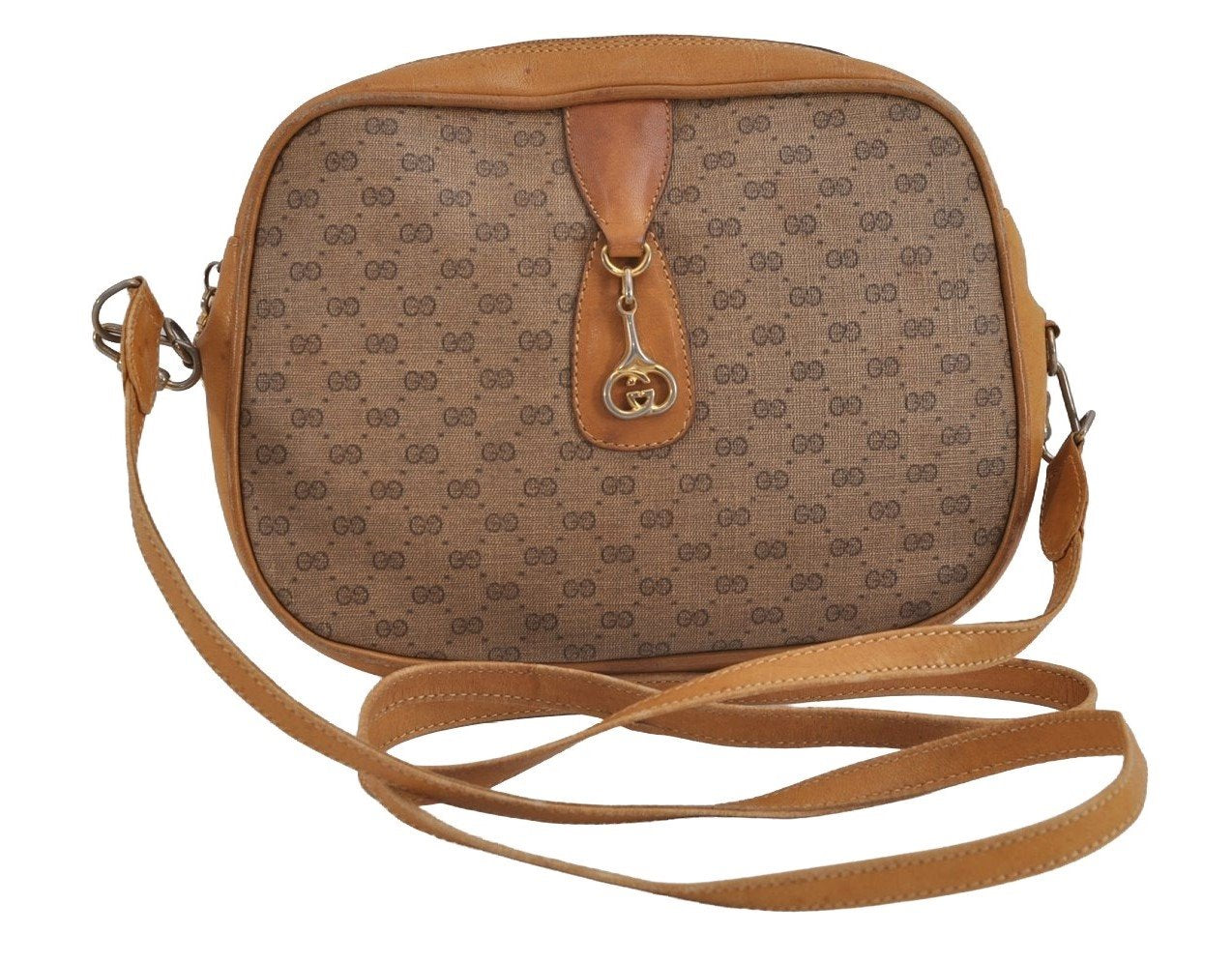 Authentic GUCCI Micro GG PVC Leather Shoulder Cross Body Bag Purse Brown 2305J