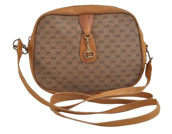 Authentic GUCCI Micro GG PVC Leather Shoulder Cross Body Bag Purse Brown 2305J