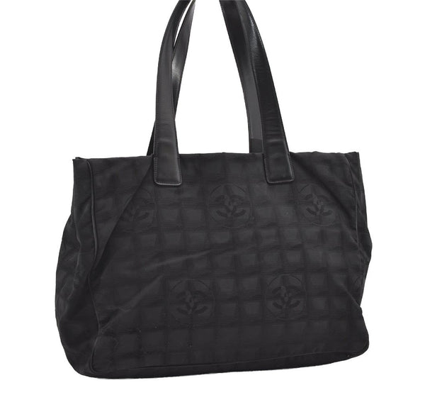 Authentic CHANEL New Travel Line Shoulder Tote Bag Nylon Leather Black 2308J