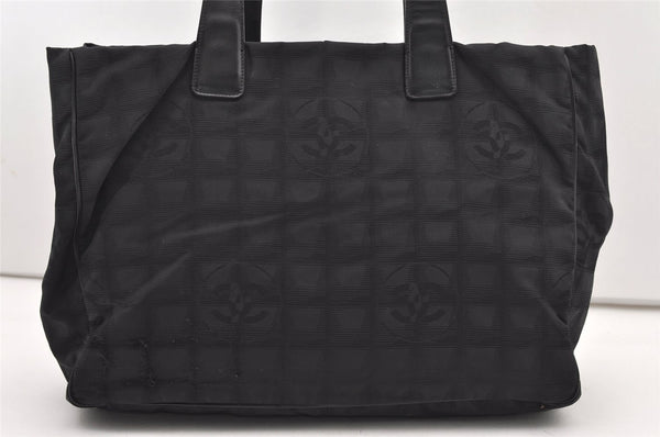 Authentic CHANEL New Travel Line Shoulder Tote Bag Nylon Leather Black 2308J