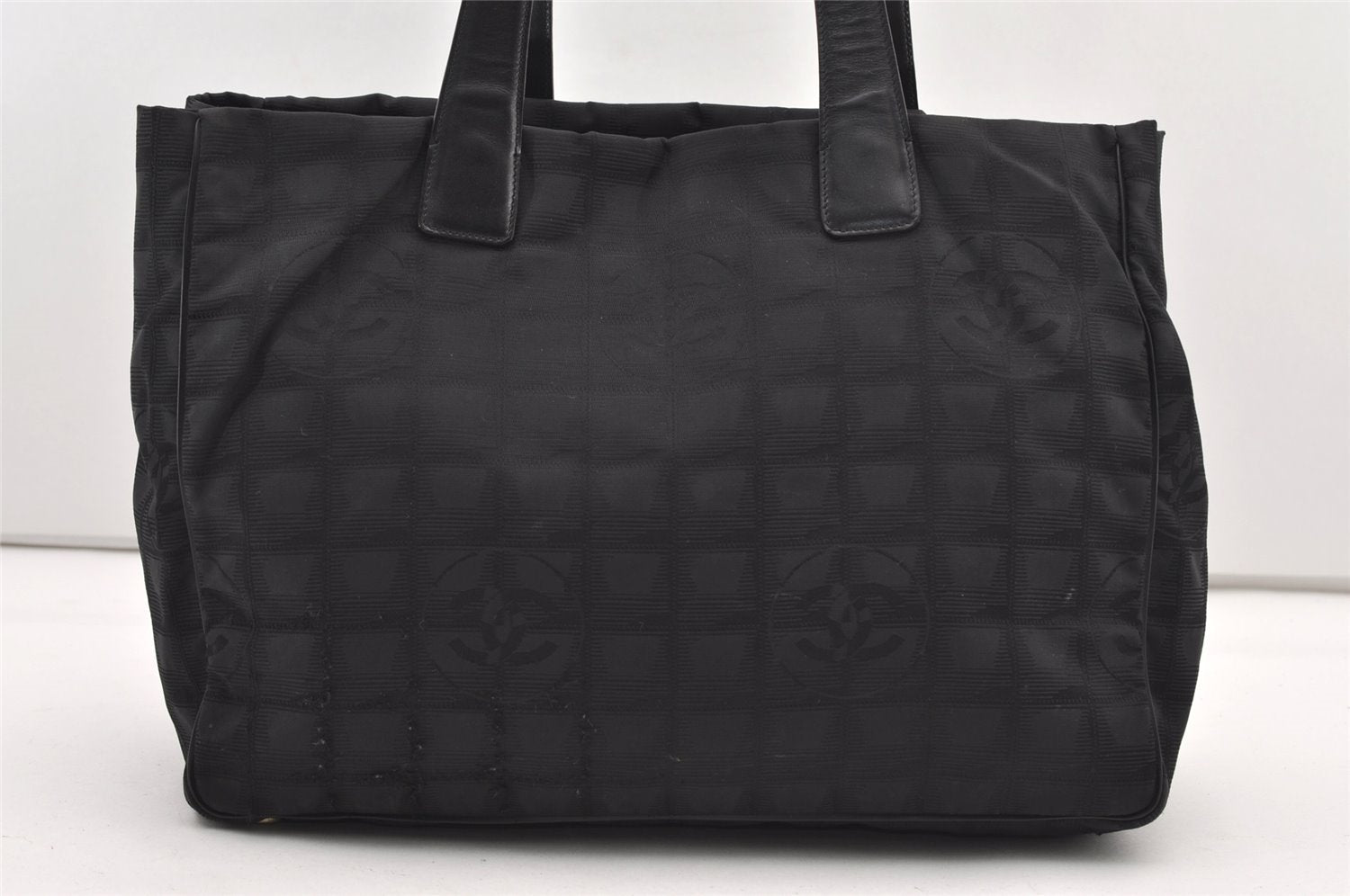 Authentic CHANEL New Travel Line Shoulder Tote Bag Nylon Leather Black 2308J