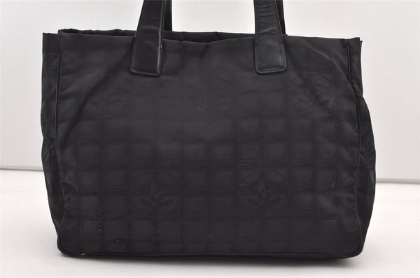 Authentic CHANEL New Travel Line Shoulder Tote Bag Nylon Leather Black 2308J