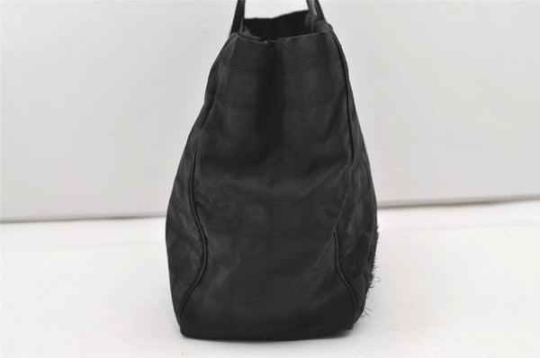 Authentic CHANEL New Travel Line Shoulder Tote Bag Nylon Leather Black 2308J