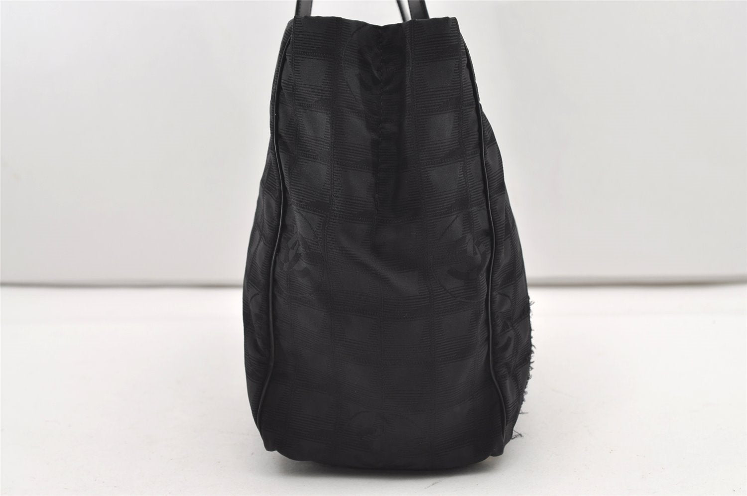 Authentic CHANEL New Travel Line Shoulder Tote Bag Nylon Leather Black 2308J