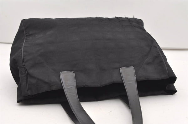 Authentic CHANEL New Travel Line Shoulder Tote Bag Nylon Leather Black 2308J