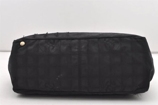 Authentic CHANEL New Travel Line Shoulder Tote Bag Nylon Leather Black 2308J
