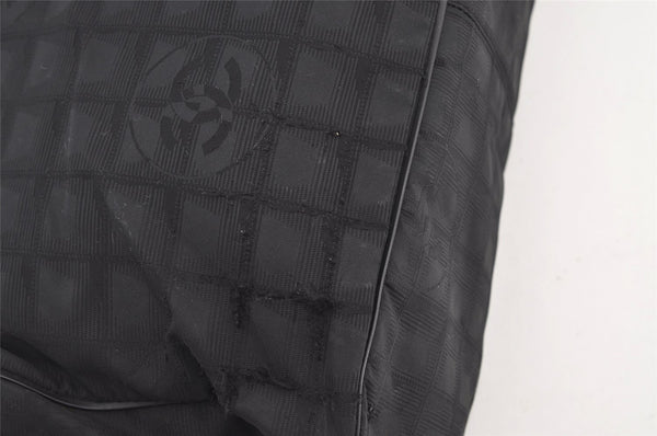 Authentic CHANEL New Travel Line Shoulder Tote Bag Nylon Leather Black 2308J