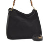 Authentic GUCCI Vintage Bamboo 2Way Shoulder Tote Bag Suede Leather Black 2309K