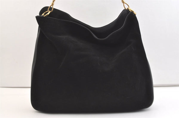 Authentic GUCCI Vintage Bamboo 2Way Shoulder Tote Bag Suede Leather Black 2309K