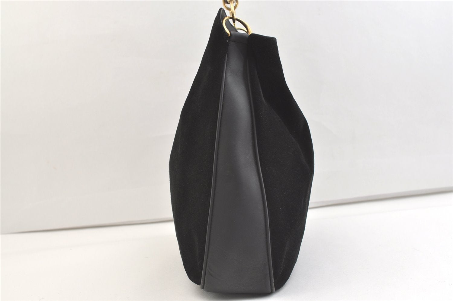 Authentic GUCCI Vintage Bamboo 2Way Shoulder Tote Bag Suede Leather Black 2309K