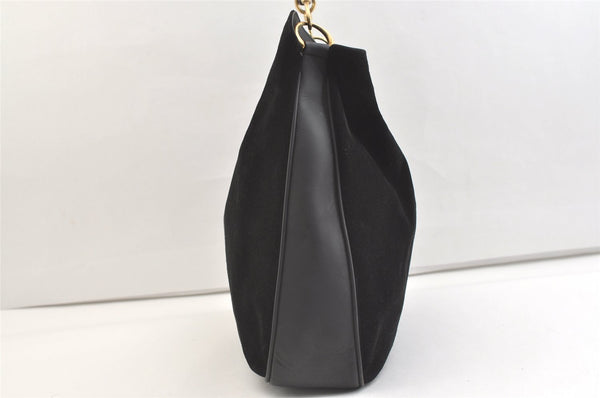 Authentic GUCCI Vintage Bamboo 2Way Shoulder Tote Bag Suede Leather Black 2309K
