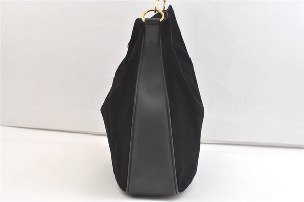 Authentic GUCCI Vintage Bamboo 2Way Shoulder Tote Bag Suede Leather Black 2309K