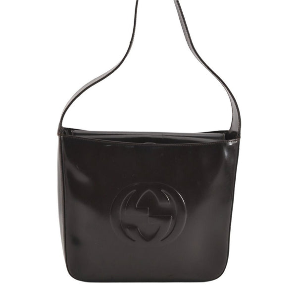 Authentic GUCCI Vintage Shoulder Hand Bag Purse Enamel Brown 2311K