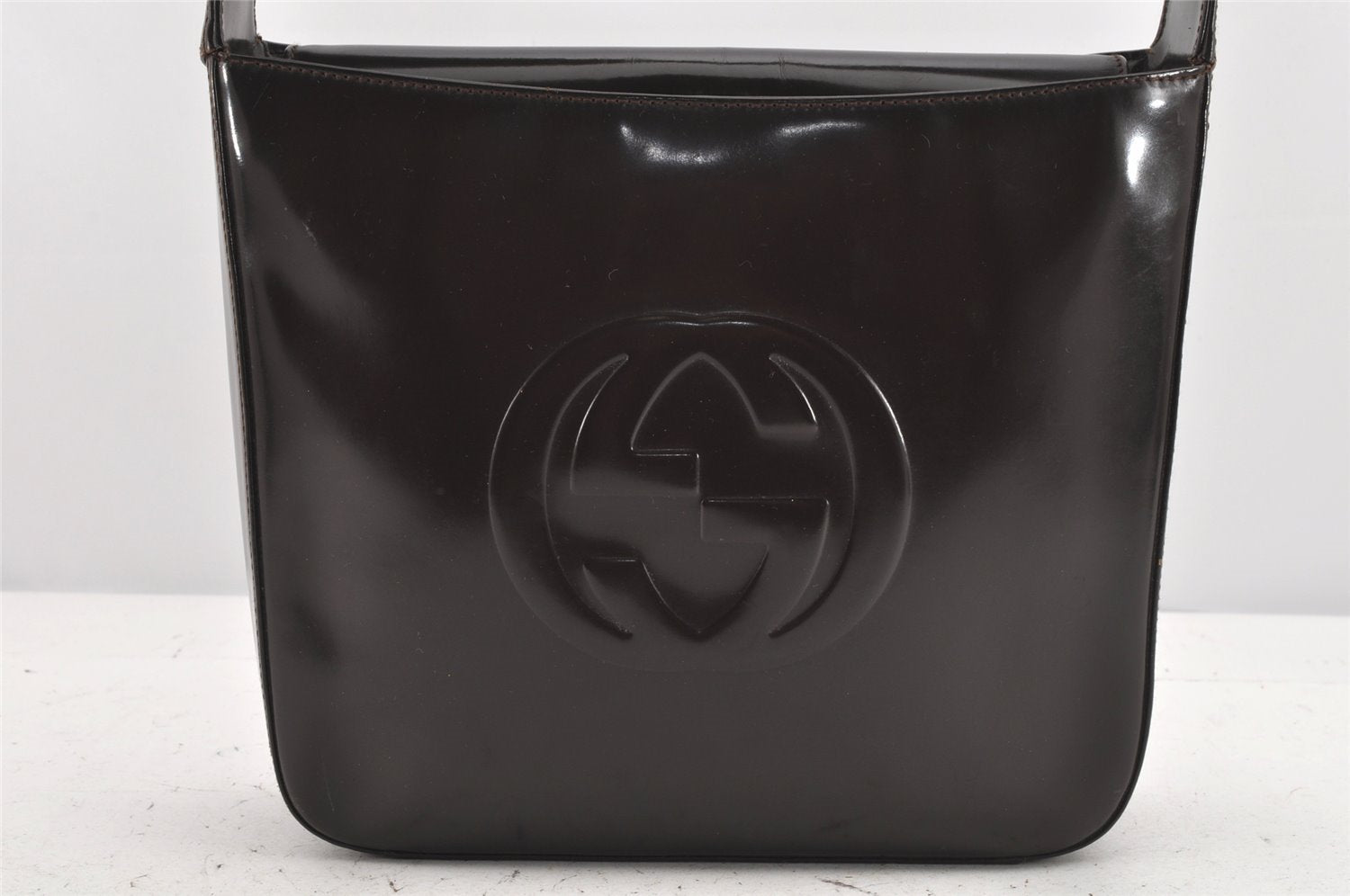 Authentic GUCCI Vintage Shoulder Hand Bag Purse Enamel Brown 2311K