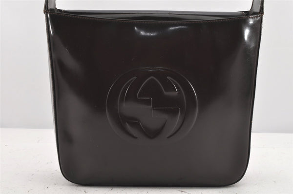 Authentic GUCCI Vintage Shoulder Hand Bag Purse Enamel Brown 2311K