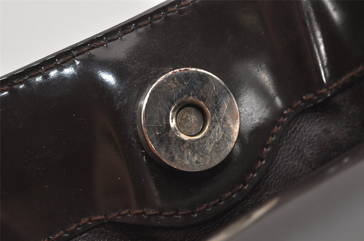 Authentic GUCCI Vintage Shoulder Hand Bag Purse Enamel Brown 2311K
