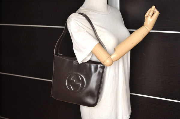 Authentic GUCCI Vintage Shoulder Hand Bag Purse Enamel Brown 2311K