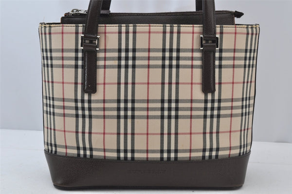 Authentic BURBERRY Nova Vintage Check Canvas Leather Hand Bag Purse Beige 2312J