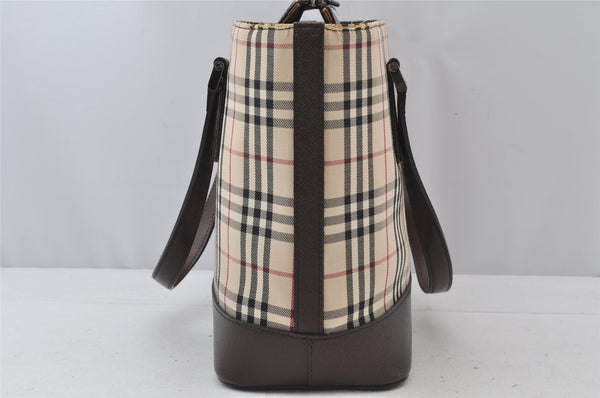 Authentic BURBERRY Nova Vintage Check Canvas Leather Hand Bag Purse Beige 2312J