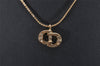 Authentic Christian Dior Gold Tone Chain Rhinestone Pendant Necklace CD 2313J