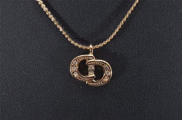 Authentic Christian Dior Gold Tone Chain Rhinestone Pendant Necklace CD 2313J