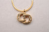 Authentic Christian Dior Gold Tone Chain Rhinestone Pendant Necklace CD 2313J